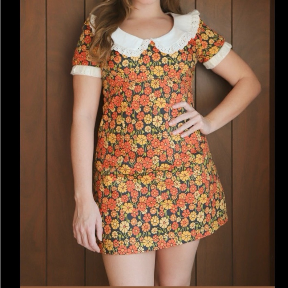 Miracle Eye Marigold Dolly Mini Dress Womens S Lace Collar Short Sleeve